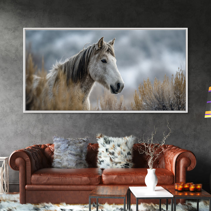 Wild Horse Portrait Framed Canvas Print, Wall Art, Wall Decor, Living Room Decor, Fine Art, Large Wall Art, Art Deco, WAL-2x1-33