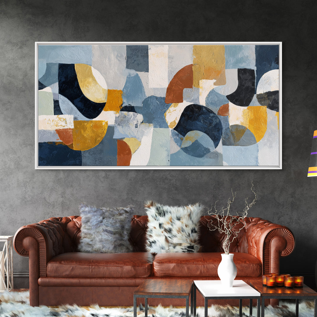 Statement Abstract with Bold Layered Brushwork Framed Canvas Print, Wall Art, Metal Wall Art, Living Room Decor, Fine Art, WAL-2x1-45
