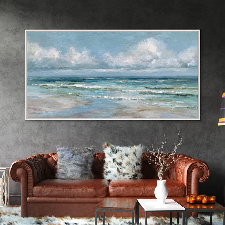 Classic Seascape with Dramatic Clouds Canvas Print, Wall Art, Wall Art for Mom, Living Room Decor, Oil Painting, WAL-2x1-47