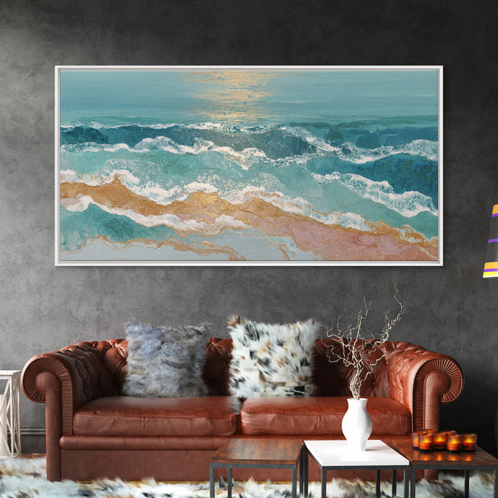 Coastal Aerial Water Study Framed Canvas Print, Wall Art, Large Wall Art, Living Room Decor, Fine Art, Abstract Wall Art, WAL-2x1-55