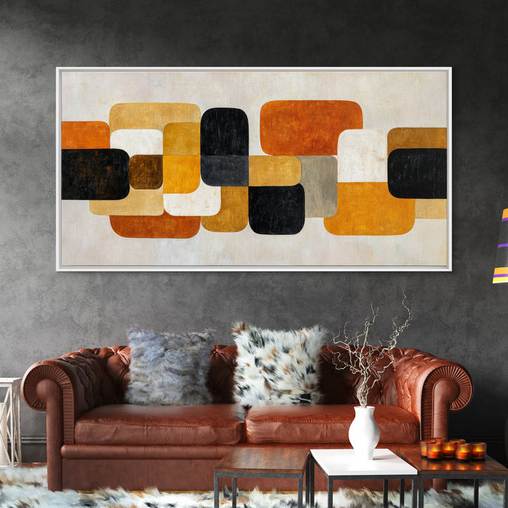 Mid Century Color Block Composition Framed Canvas Print, Wall Art, Art Print, Living Room Decor, Fine Art, Wall Hanging, WAL-2x1-56