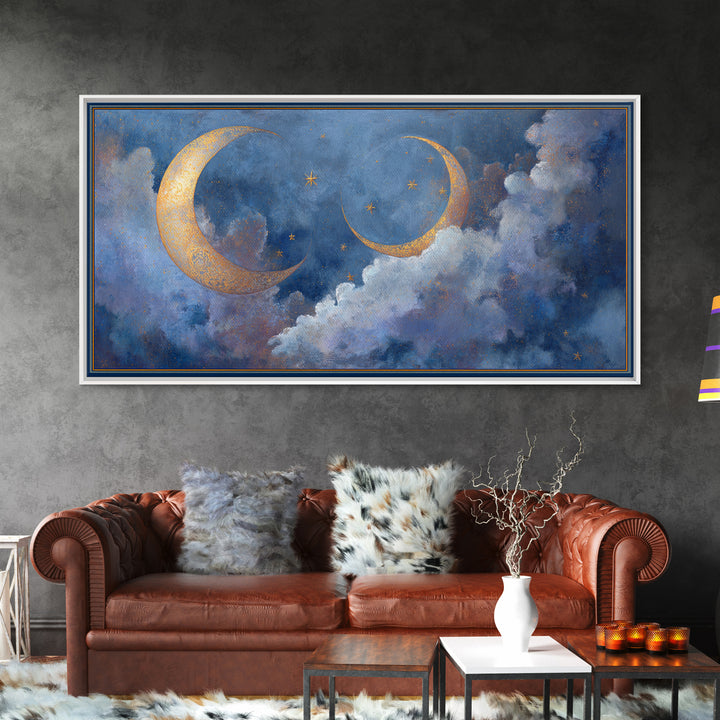 Celestial Moon and Stars Artwork Canvas Print, Wall Art, Painting, Living Room Decor, Fine Art, Art Deco, Wall Hanging, WAL-2x1-58