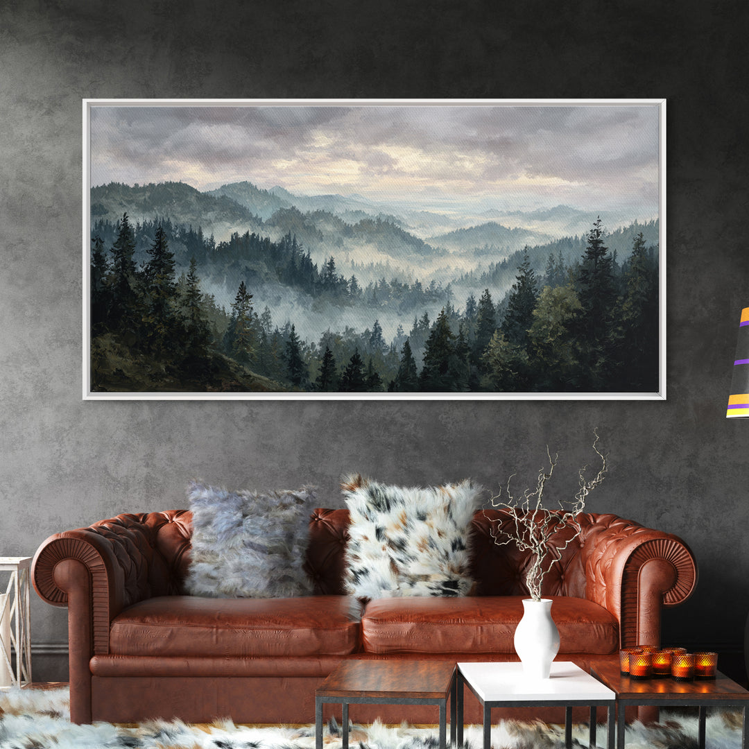 Moody Forest Landscape Framed Canvas Print, Wall Art, Minimalist Decor, Living Room Decor, Oil Painting, Wall Art Prints, WAL-2x1-6