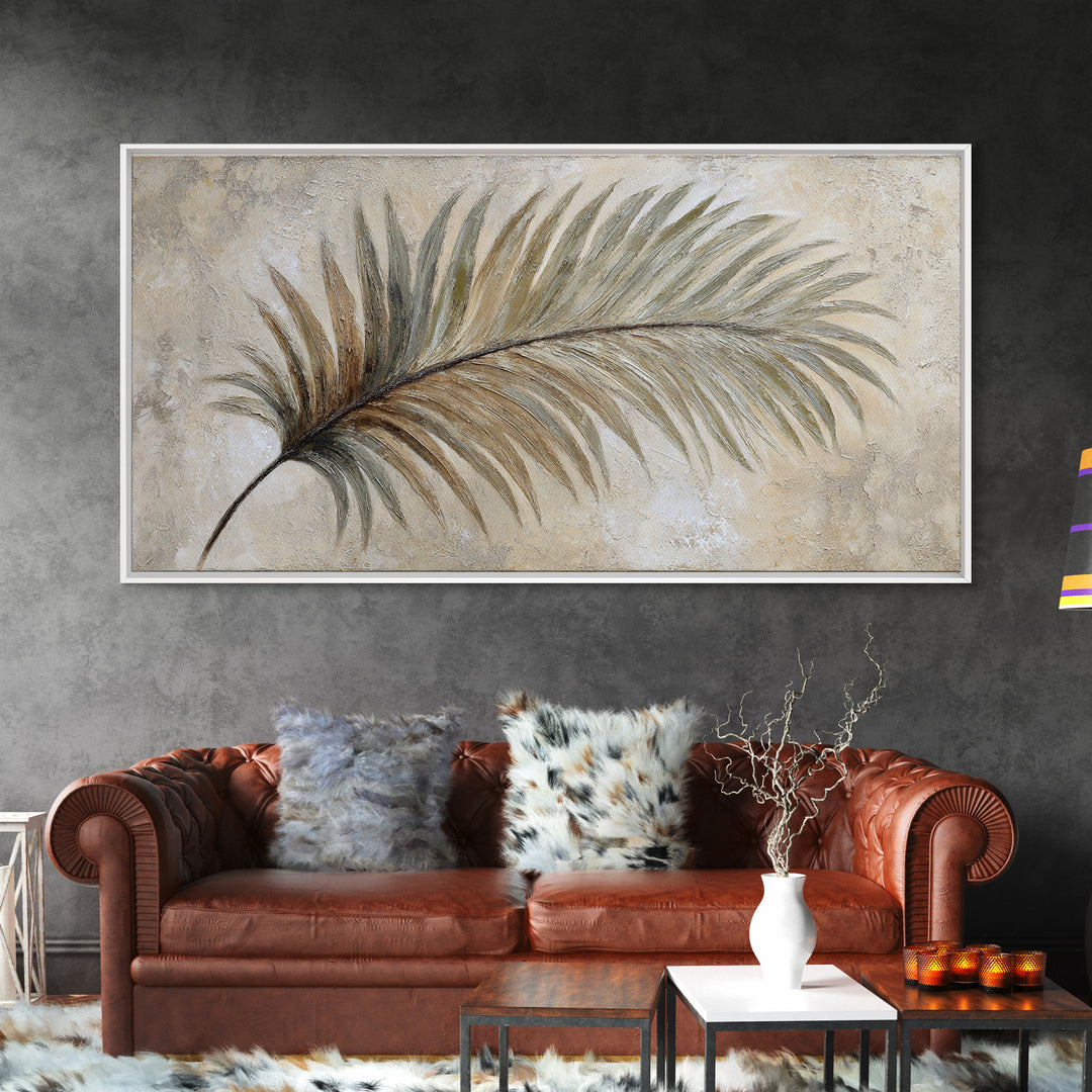 Tropical Palm Leaf Painting Framed Canvas Print, Wall Art, Heart, Living Room Decor, Fine Art, Home Decor Gift, WAL-2x1-60