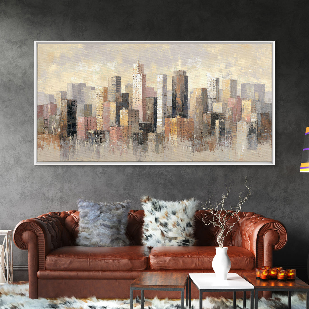 Urban Skyline in Muted Evening Color Canvas Print, Wall Art, Living Room Decor, Abstract Art, Metal Wall Art, WAL-2x1-62