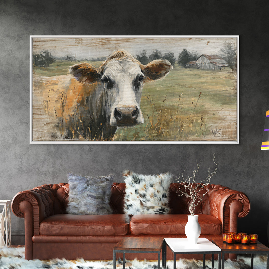 Rustic Farmhouse Cow Portrait Canvas Print, Wall Art, Wall Hanging, Living Room Decor, Fine Art, Gallery Decor, WAL-2x1-63