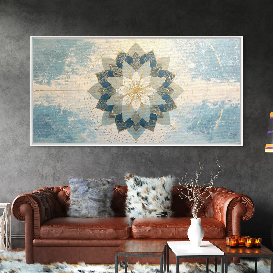Sacred Geometry Mandala Framed Canvas Print, Wall Art, Mid Century Modern, Living Room Decor, Abstract Art, Textured Wall Art, WAL-2x1-65