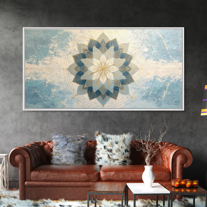 Sacred Geometry Mandala Framed Canvas Print, Wall Art, Mid Century Modern, Living Room Decor, Abstract Art, Textured Wall Art, WAL-2x1-65