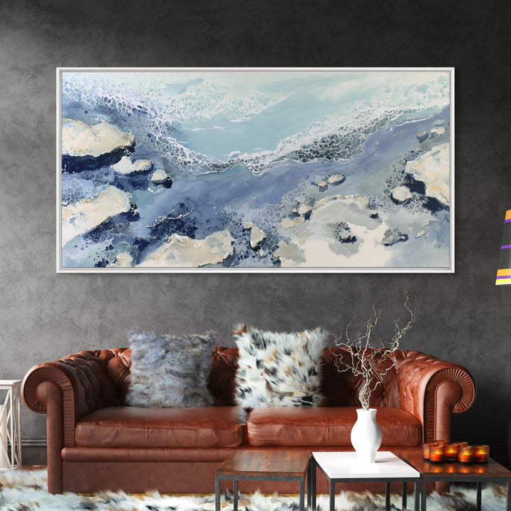 Coastal Aerial Water Study Framed Canvas Print, Wall Art, Painting, Living Room Decor, Fine Art, Art Deco, Wall Hanging, WAL-2x1-7