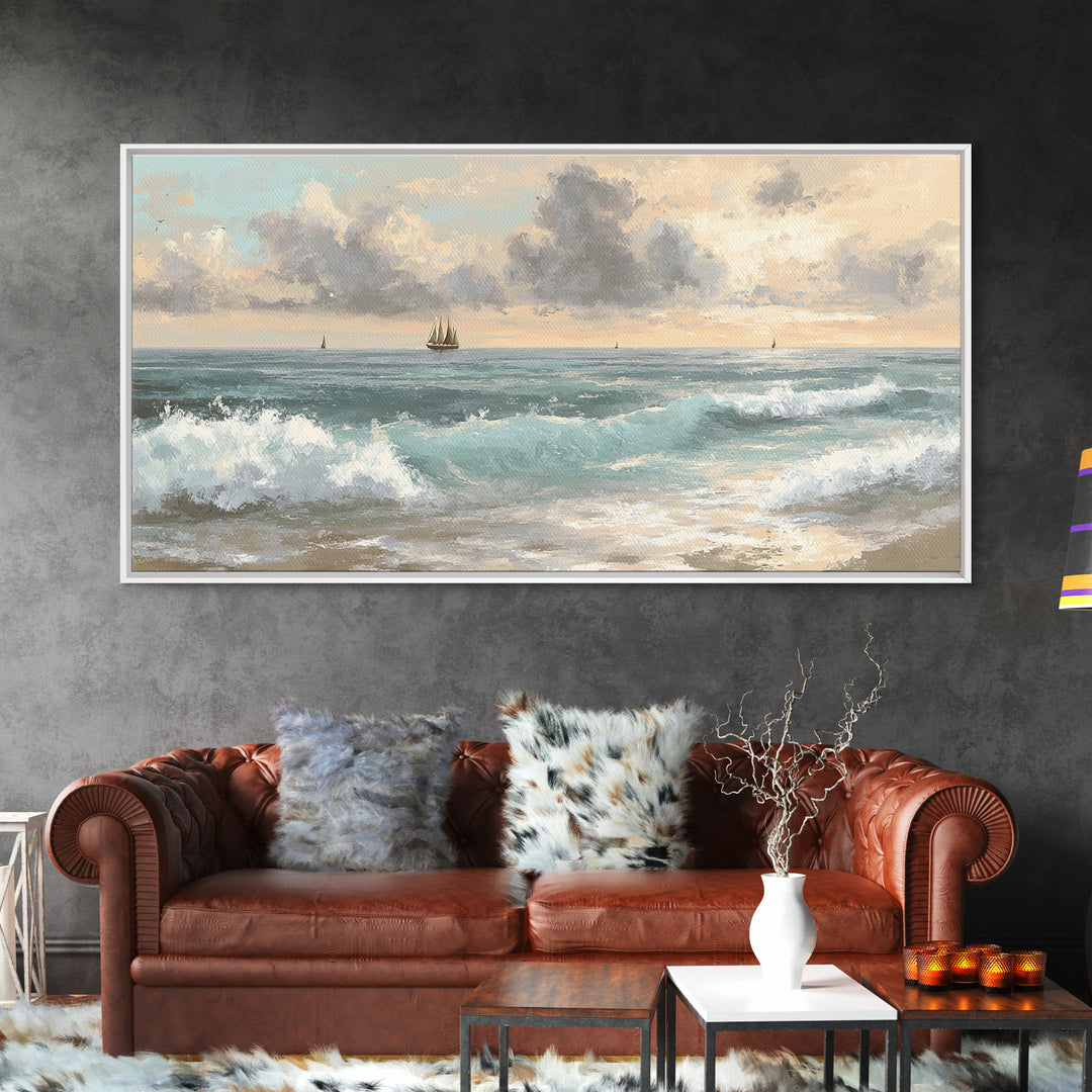 Classic Seascape with Dramatic Clouds Canvas Print, Wall Art, Wood Wall Art, Living Room Decor, Abstract Art, WAL-2x1-71