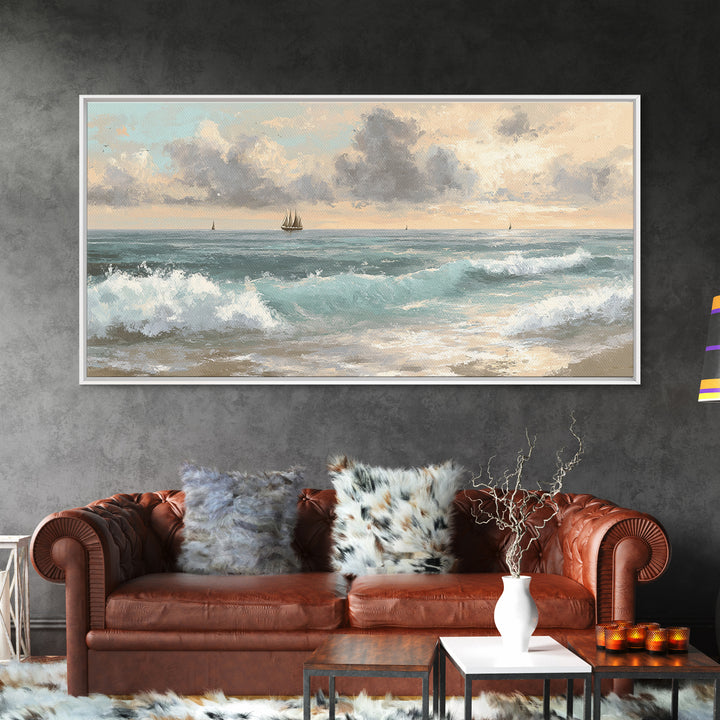 Classic Seascape with Dramatic Clouds Canvas Print, Wall Art, Wood Wall Art, Living Room Decor, Abstract Art, WAL-2x1-71
