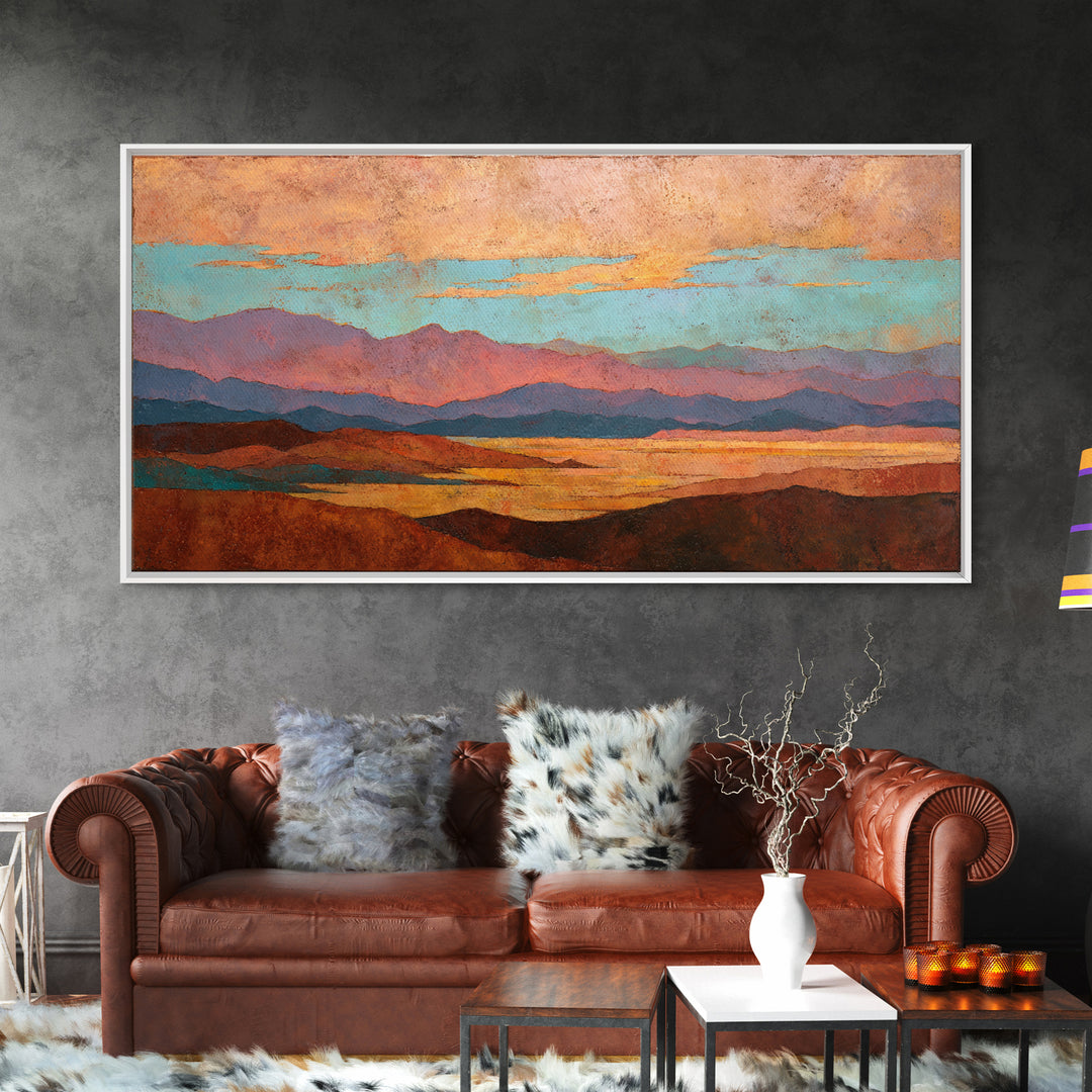 Desert Landscape in Warm Terracotta Tones Framed Canvas Print, Wall Art, Room Decor, Living Room Decor, Fine Art, WAL-2x1-75