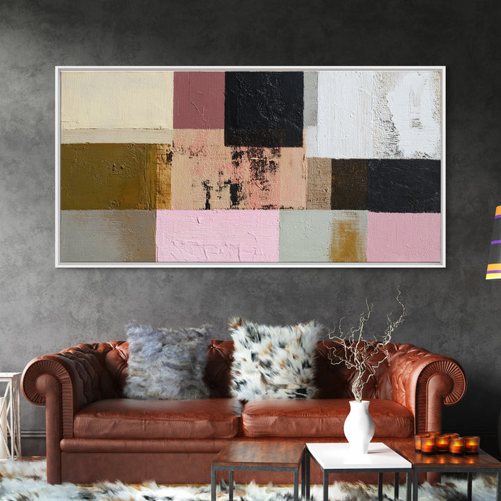 Mid Century Color Block Composition Framed Canvas Print, Wall Art, Art Deco, Living Room Decor, Fine Art, Abstract Wall Art, WAL-2x1-80