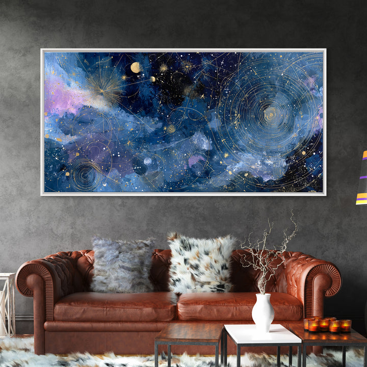 Celestial Moon and Stars Artwork Canvas Print, Wall Art, Painting, Living Room Decor, Fine Art, Art Deco, Wall Hanging, WAL-2x1-82