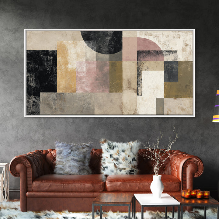 Luxury Neutral Plaster Texture Abstract Framed Canvas Print, Wall Art, Art, Living Room Decor, Fine Art, Wall Clock, WAL-2x1-83
