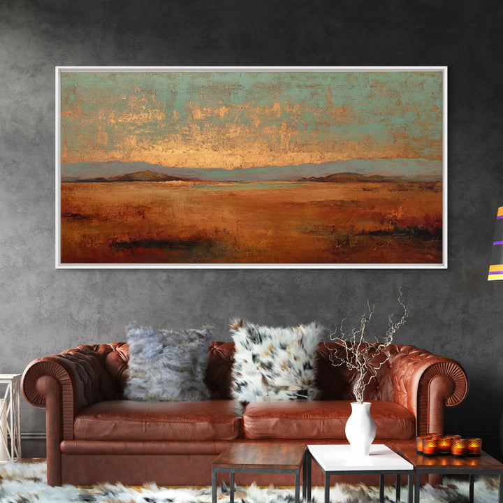 Desert Landscape in Warm Terracotta Tones Framed Canvas Print, Wall Art, Wall Hanging, Living Room Decor, Fine Art, WAL-2x1-99