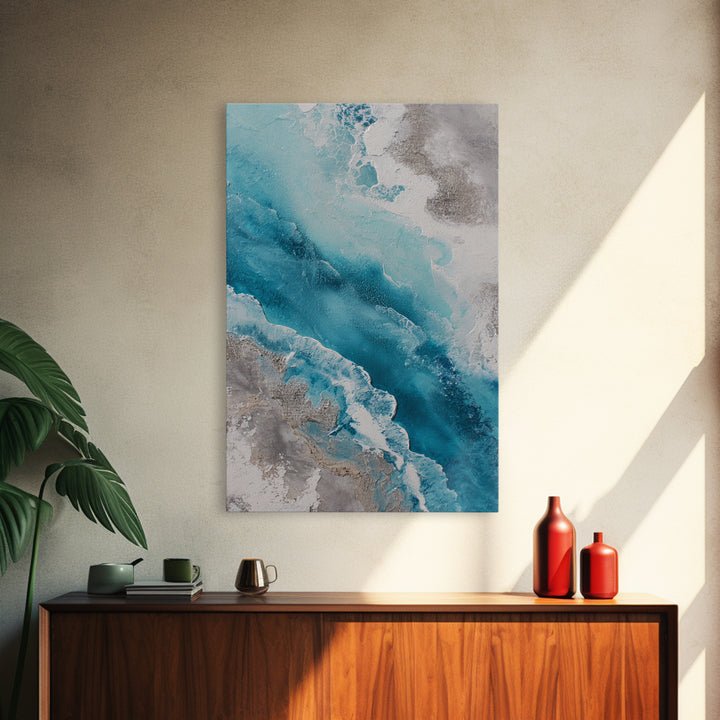 Coastal Aerial Water Study Framed Canvas Print, Wall Art, Contemporary Art, Living Room Decor, Fine Art, Mid Century Modern, WAL-2x3-19