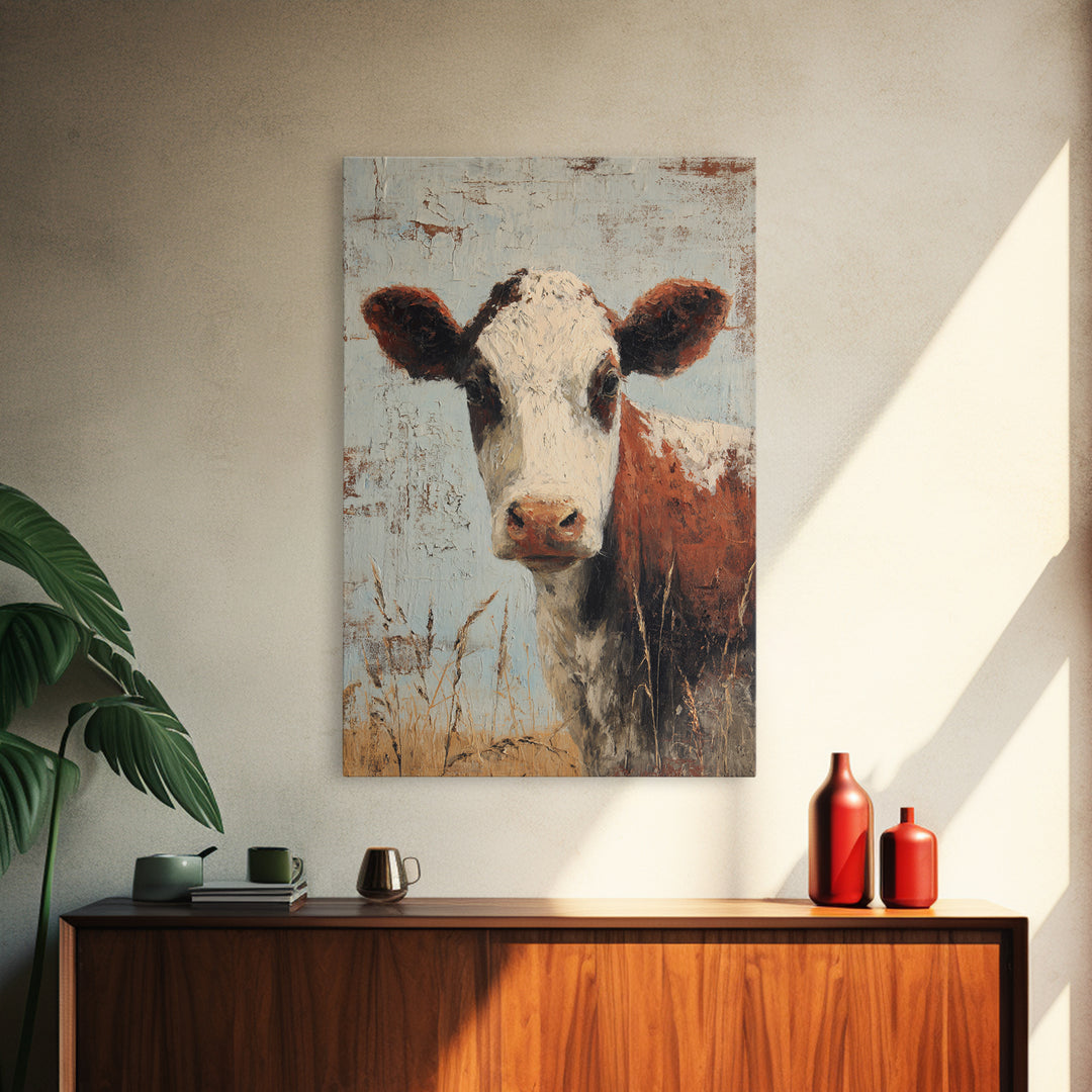 Rustic Farmhouse Cow Portrait Canvas Print, Wall Art, Home Decor, Living Room Decor, Fine Art, Digital Wall Art, WAL-2x3-27