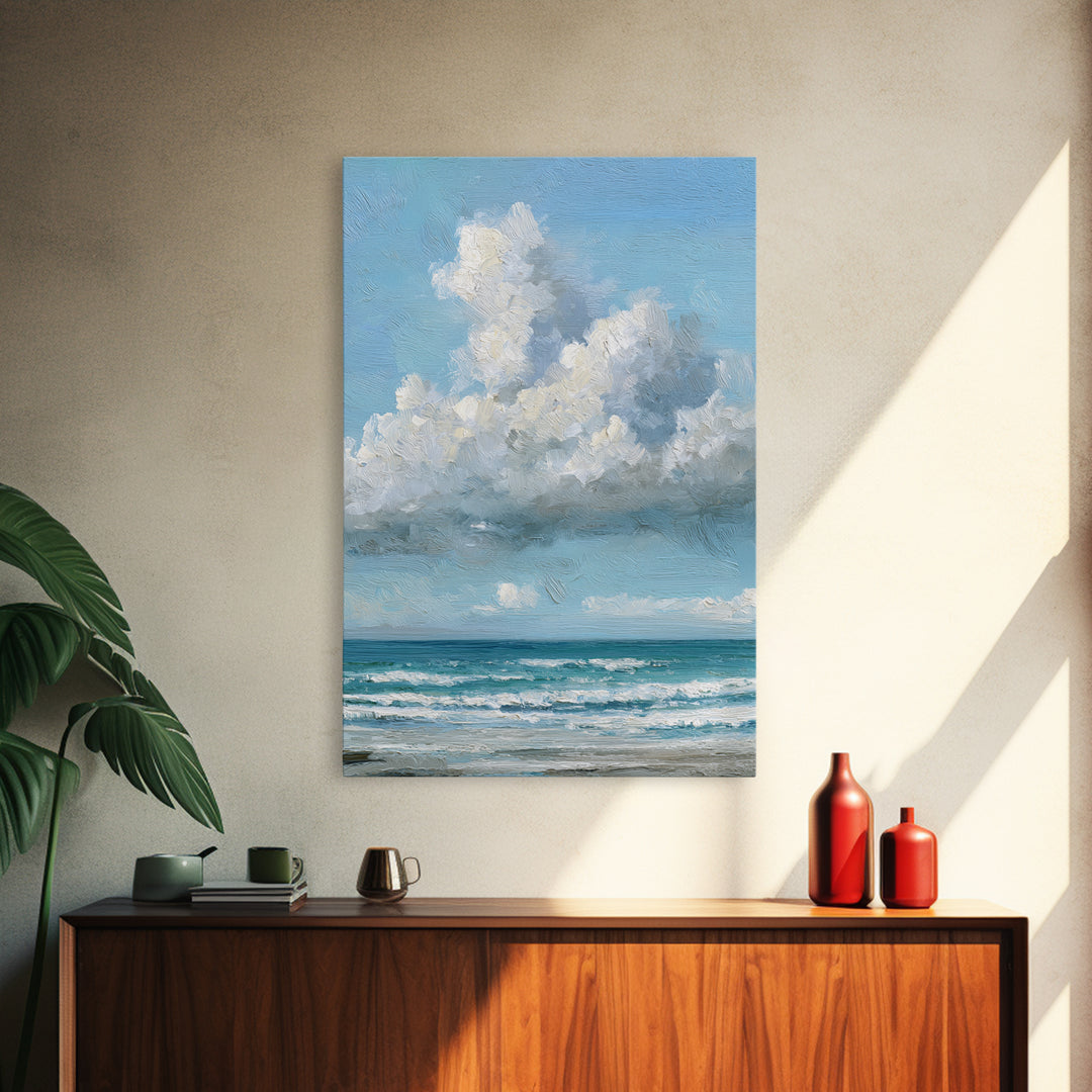 Classic Seascape with Dramatic Clouds Canvas Print, Wall Art, Wall Hangings, Living Room Decor, Watercolor Art, WAL-2x3-35