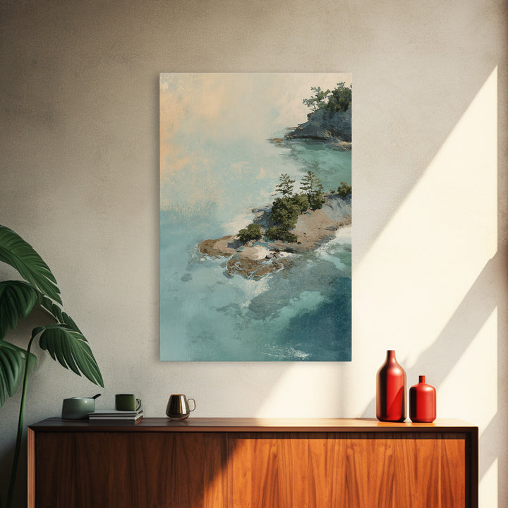 Coastal Aerial Water Study Framed Canvas Print, Wall Art, Wall Art Prints, Living Room Decor, Fine Art, Abstract Art, WAL-2x3-43