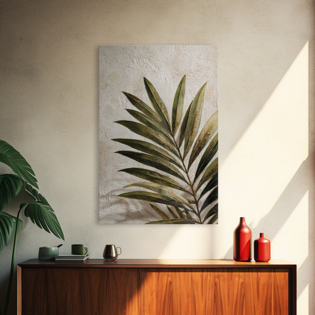 Tropical Palm Leaf Painting Framed Canvas Print, Wall Art, Home Decor, Living Room Decor, Fine Art, Digital Wall Art, WAL-2x3-48