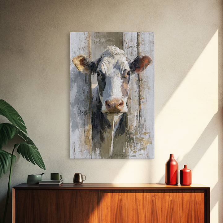 Rustic Farmhouse Cow Portrait Framed Canvas Print, Wall Art, Heart, Living Room Decor, Fine Art, Home Decor Gift, WAL-2x3-51
