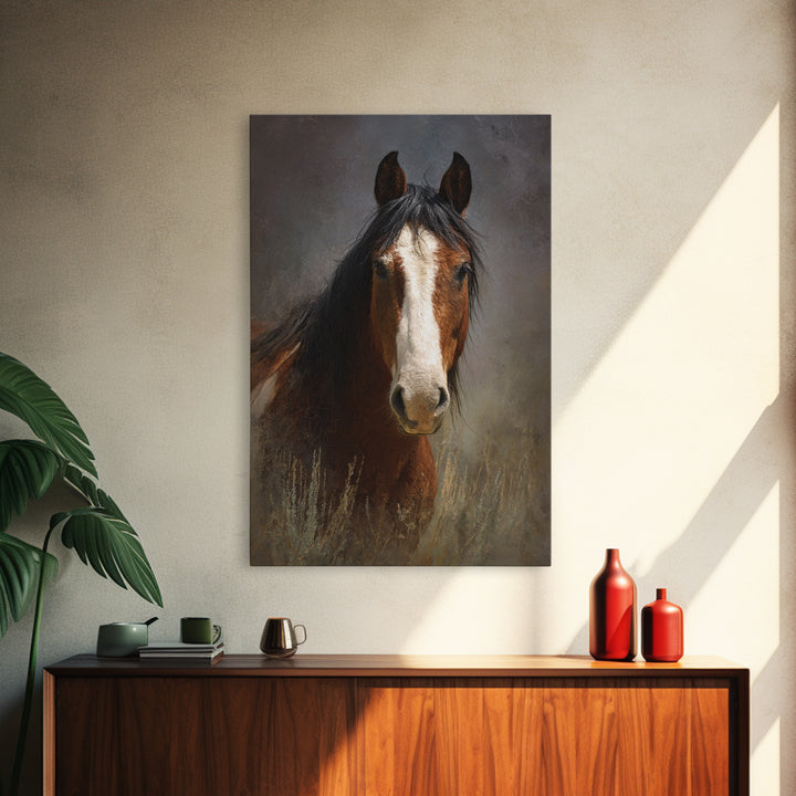 Wild Horse Portrait Framed Canvas Print, Wall Art, Wall Hanging, Living Room Decor, Fine Art, Gallery Decor, WAL-2x3-69