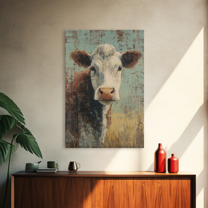 Rustic Farmhouse Cow Portrait Framed Canvas Print, Wall Art, Wall Hanging, Living Room Decor, Fine Art, Gallery Decor, WAL-2x3-75