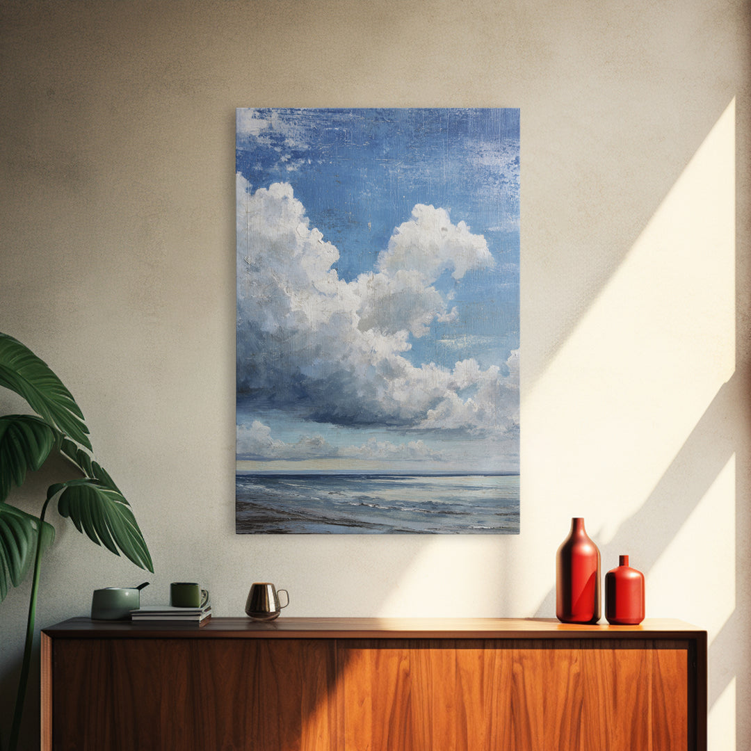 Classic Seascape with Dramatic Clouds Framed Canvas Print, Wall Art, Wood Wall Art, Living Room Decor, Abstract Art, WAL-2x3-83