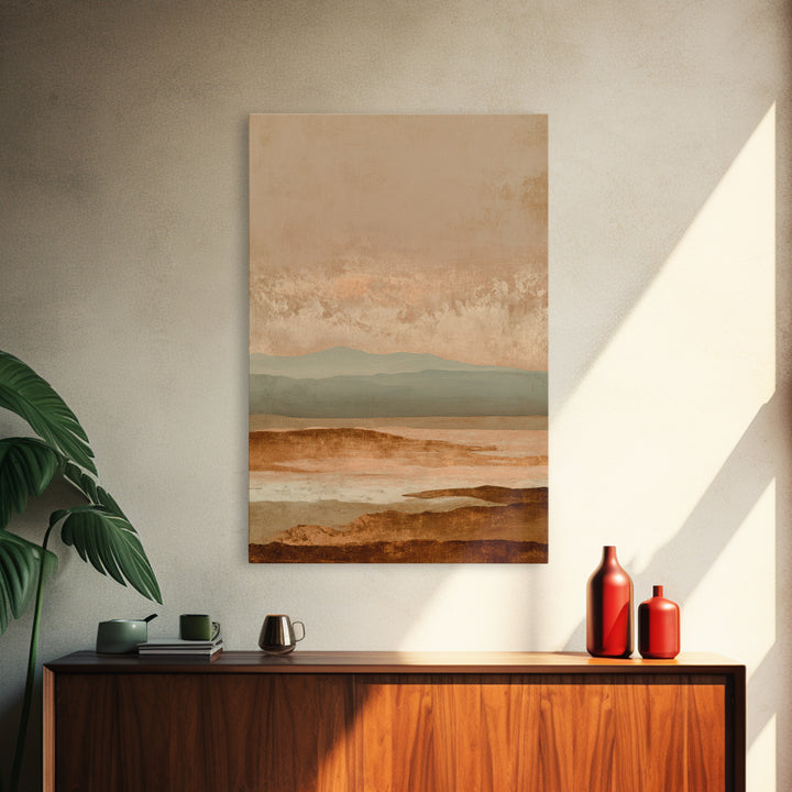 Desert Landscape in Warm Terracotta Tones Framed Canvas Print, Wall Art, Prints Wall Art, Living Room Decor, Oil Painting, WAL-2x3-87