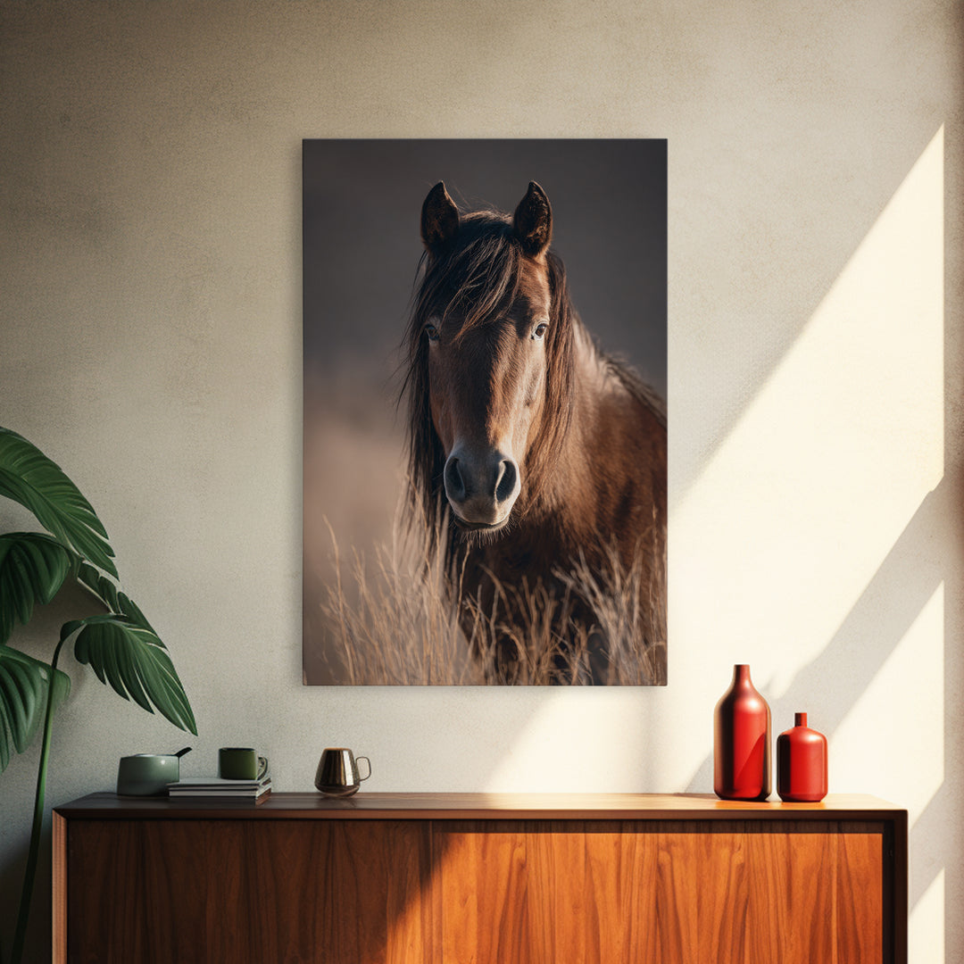 Wild Horse Portrait Framed Canvas Print, Wall Art, Wall Hanging, Living Room Decor, Fine Art, Gallery Decor, WAL-2x3-93