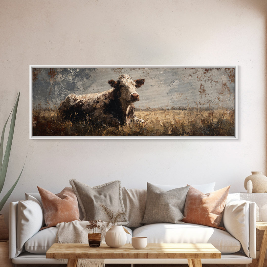 Rustic Farmhouse Cow Portrait Canvas Print, Wall Art, Abstract Wall Art, Living Room Decor, Fine Art, Contemporary Art, WAL-3x1-11