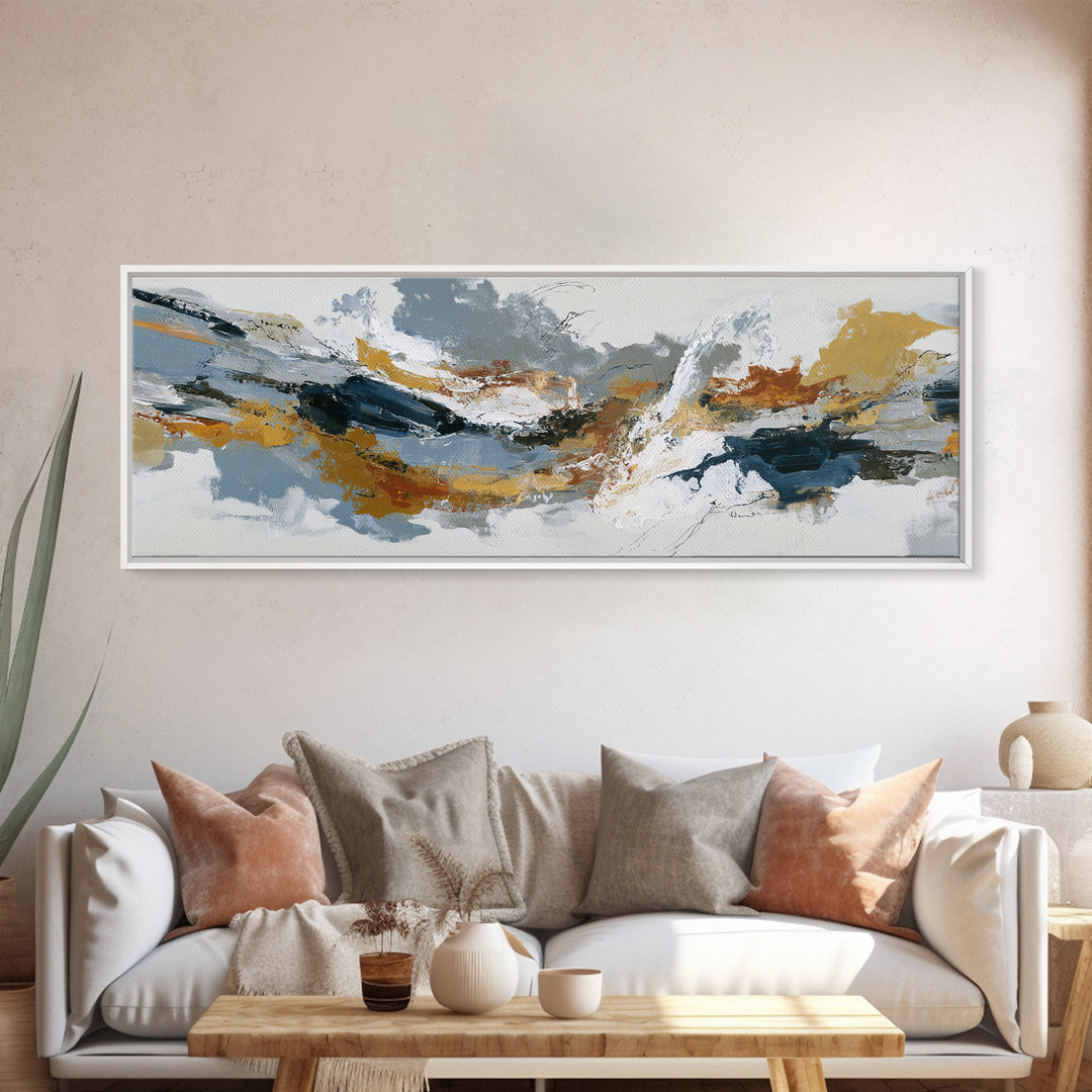 Statement Abstract with Bold Layered Brushwork Canvas Print, Wall Art, Textured Wall Art, Living Room Decor, WAL-3x1-17