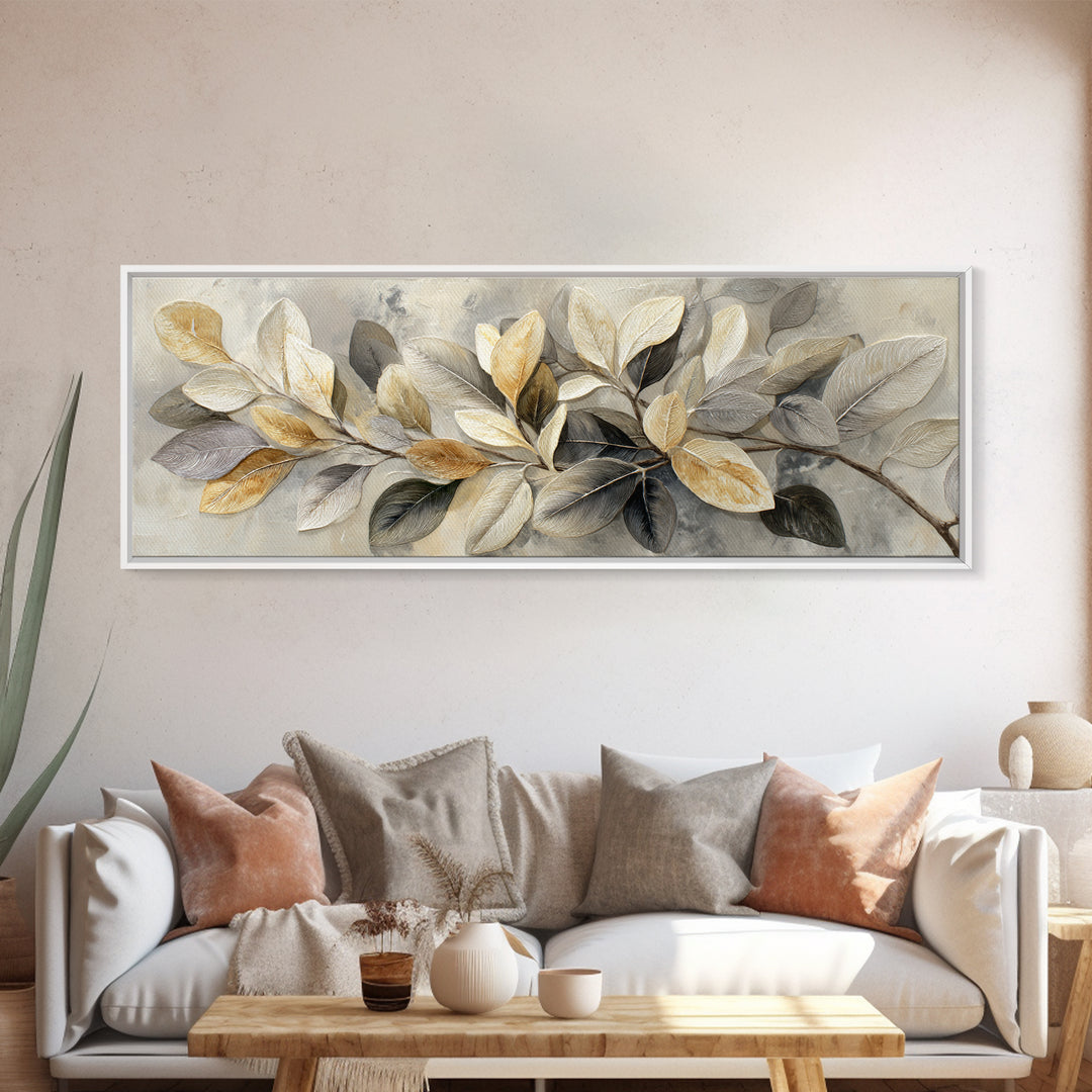 Large Botanical Print Framed Canvas Print, Wall Art, Digital Wall Art, Living Room Decor, Watercolor Art, Wood Wall Art, WAL-3x1-18