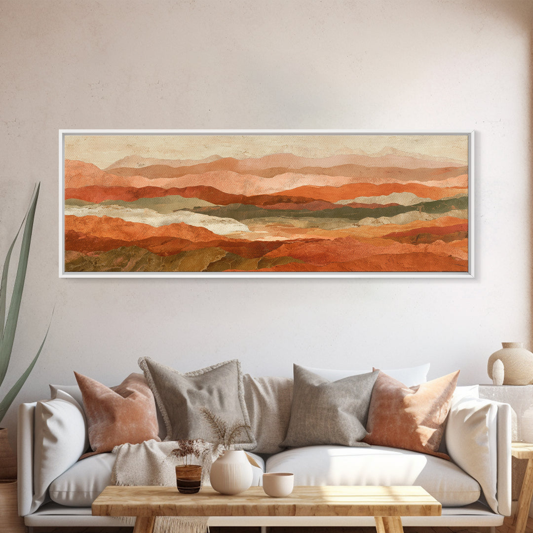 Desert Landscape in Warm Terracotta Tones Framed Canvas Print, Wall Art, Room Decor, Living Room Decor, Fine Art, WAL-3x1-23