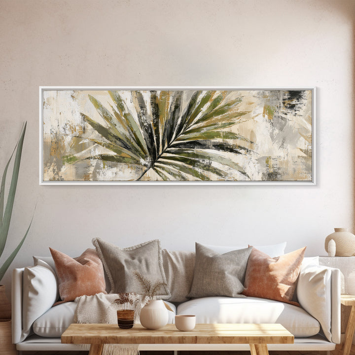 Tropical Palm Leaf Painting Framed Canvas Print, Wall Art, Abstract Wall Art, Living Room Decor, Fine Art, Contemporary Art, WAL-3x1-32