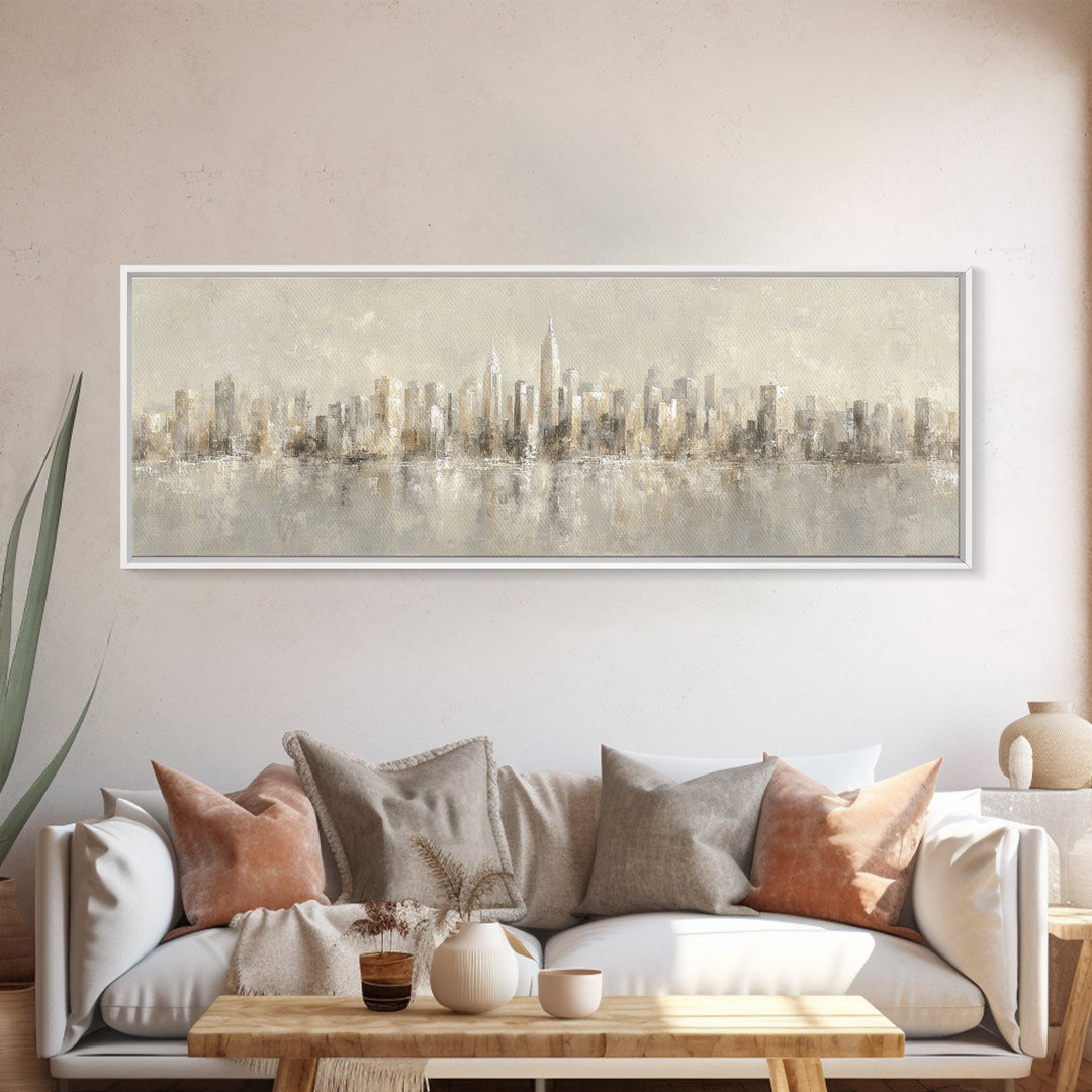 Urban Skyline in Muted Evening Color Canvas Print, Wall Art, Mid Century Modern, Living Room Decor, Fine Art, WAL-3x1-34