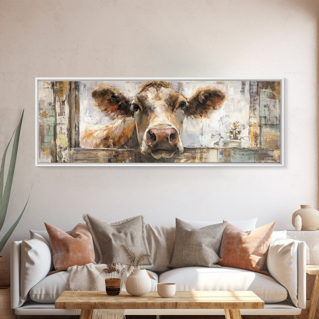 Rustic Farmhouse Cow Portrait Canvas Print, Wall Art, Minimalist Decor, Living Room Decor, Fine Art, Wall Art Prints, WAL-3x1-35