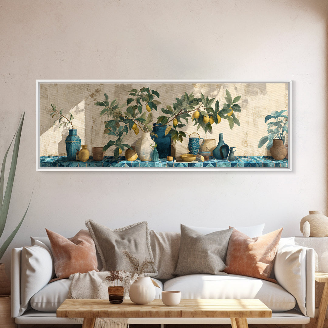 Mediterranean Lemon Branch Still Life Canvas Print, Wall Art, Metal Wall Art, Living Room Decor, Oil Painting, WAL-3x1-38