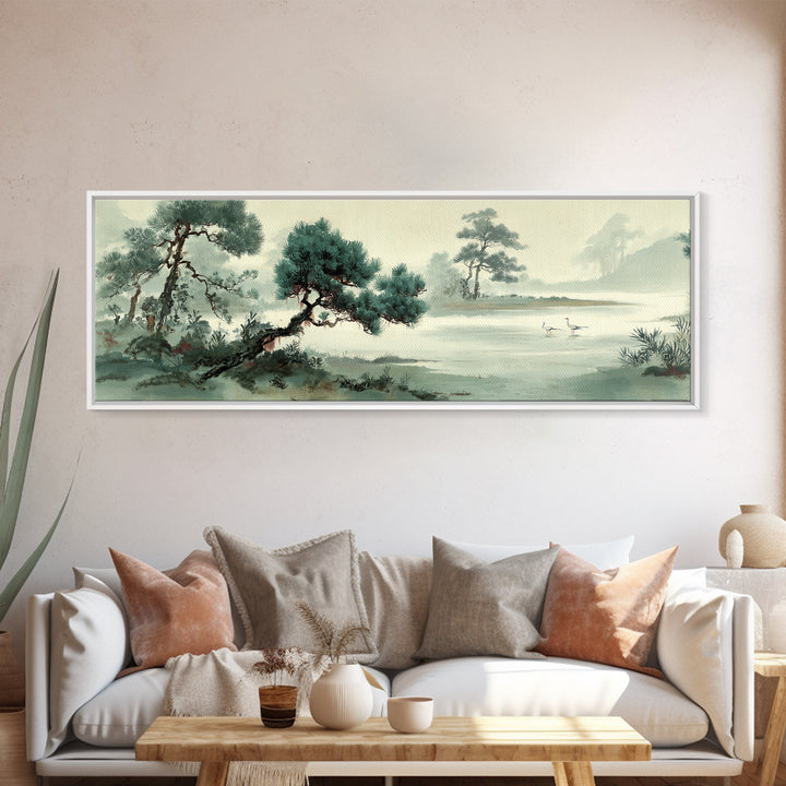 Monochrome Ink Crane Composition Canvas Print, Wall Art, Neutral Decor, Living Room Decor, Fine Art, Home Decor, WAL-3x1-40