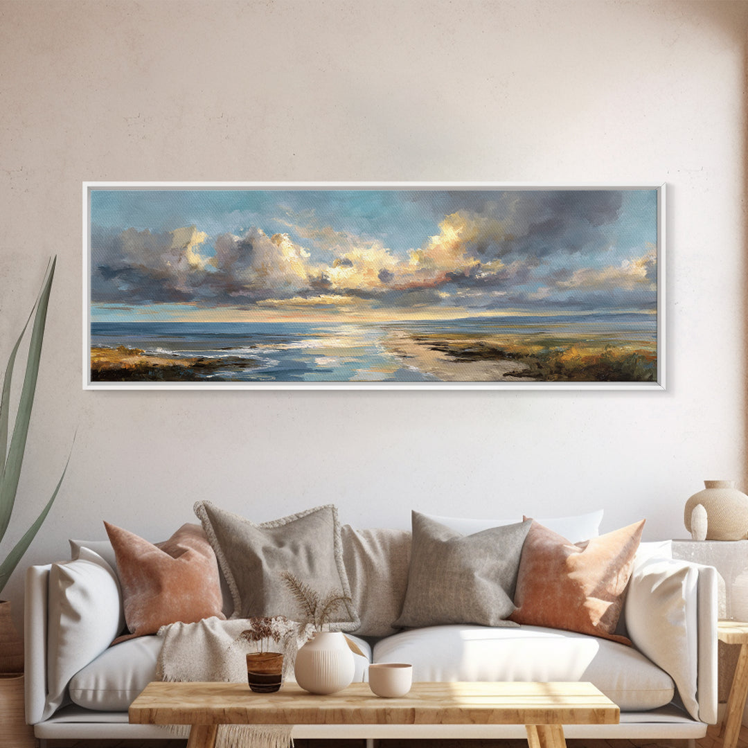 Classic Seascape with Dramatic Clouds Canvas Print, Wall Art, Art Print, Living Room Decor, Fine Art, Wall Hanging, WAL-3x1-43