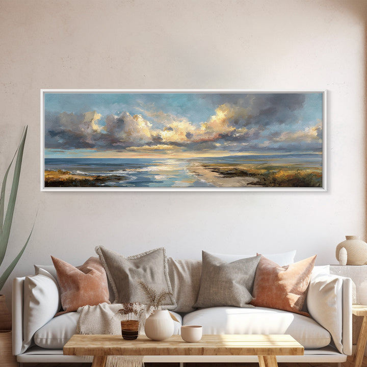 Classic Seascape with Dramatic Clouds Canvas Print, Wall Art, Art Print, Living Room Decor, Fine Art, Wall Hanging, WAL-3x1-43