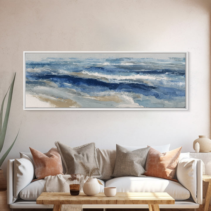 Coastal Aerial Water Study Framed Canvas Print, Wall Art, Printable Wall Art, Living Room Decor, Fine Art, Original Art, WAL-3x1-51