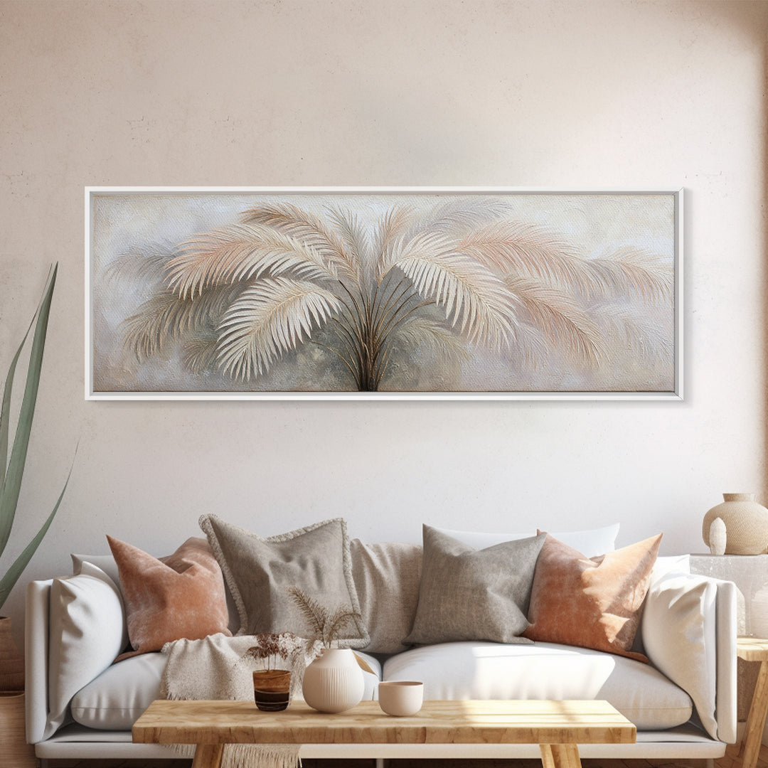 Tropical Palm Leaf Painting Framed Canvas Print, Wall Art, Minimalist Decor, Living Room Decor, Oil Painting, WAL-3x1-56