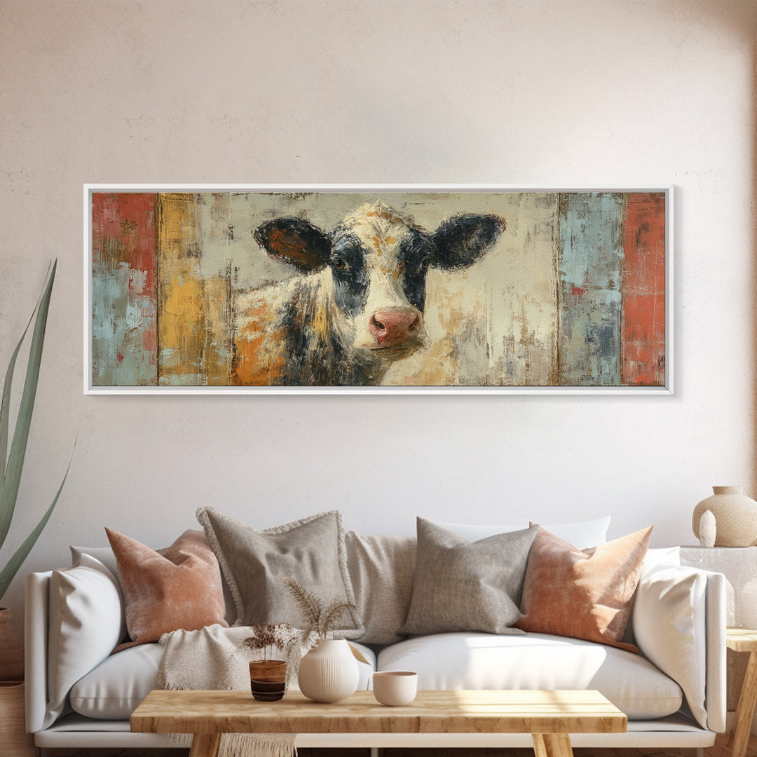 Rustic Farmhouse Cow Portrait Framed Canvas Print, Wall Art, Wall Decor, Living Room Decor, Fine Art, Large Wall Art, WAL-3x1-59