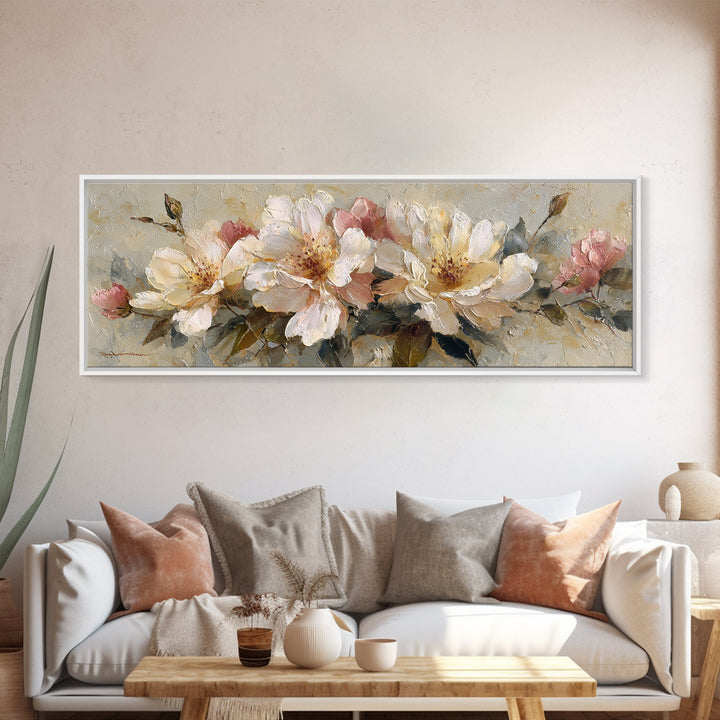 Soft Floral Oil Painting Framed Canvas Print, Wall Art, Gallery Decor, Living Room Decor, Fine Art, Home Decor, WAL-3x1-69