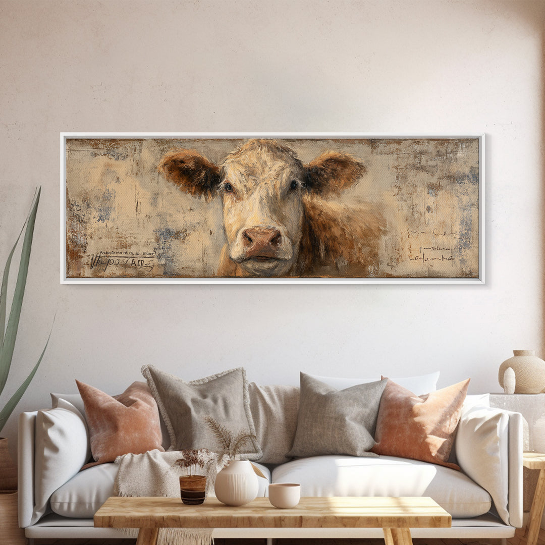 Rustic Farmhouse Cow Portrait Canvas Print, Wall Art, Canvas, Living Room Decor, Oil Painting, Canvas Wall Art, WAL-3x1-83
