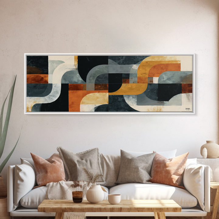 Statement Abstract with Bold Layered Brushwork Framed Canvas Print, Wall Art, Boho Decor, Living Room Decor, Fine Art, WAL-3x1-89