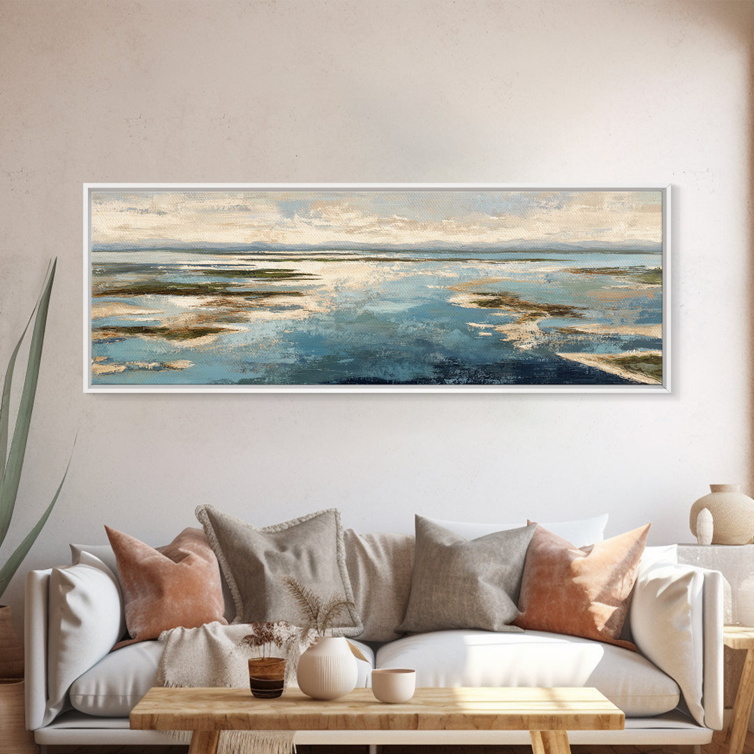 Coastal Aerial Water Study Framed Canvas Print, Wall Art, Printable Wall Art, Living Room Decor, Fine Art, Original Art, WAL-3x1-99