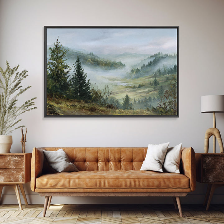 Moody Forest Landscape Framed Canvas Print, Wall Art, Metal Wall Art, Living Room Decor, Oil Painting, Digital Print, WAL-3x2-14